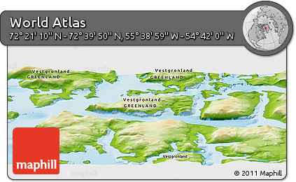 Physical Panoramic Map of the Area around 72° 30' 30" N, 55° 10' 29" W