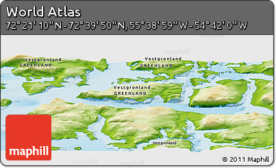 Physical Panoramic Map of the Area around 72° 30' 30" N, 55° 10' 29" W