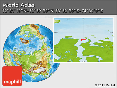 Physical Location Map of the Area around 72° 30' 30" N, 74° 1' 30" E