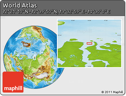 Physical Location Map of the Area around 72° 30' 30" N, 74° 1' 30" E