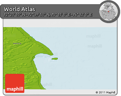 Physical 3D Map of the Area around 72° 30' 30" N, 75° 43' 29" E