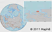Gray Location Map of the area around 72° 30' 30" N, 79° 7' 30" E, hill shading