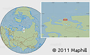 Savanna Style Location Map of the area around 72° 30' 30" N, 79° 7' 30" E, hill shading