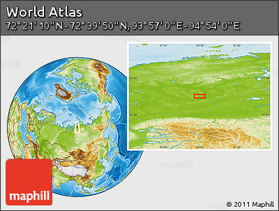 Physical Location Map of the Area around 72° 30' 30" N, 94° 25' 30" E