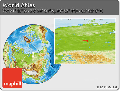 Physical Location Map of the Area around 72° 30' 30" N, 94° 25' 30" E