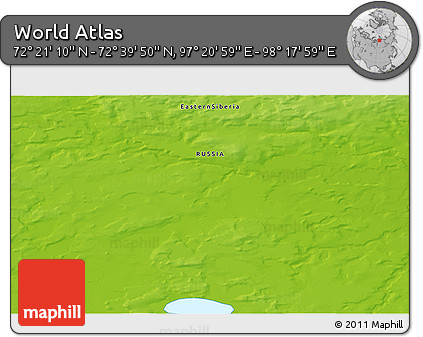 Physical 3D Map of the Area around 72° 30' 30" N, 97° 49' 29" E
