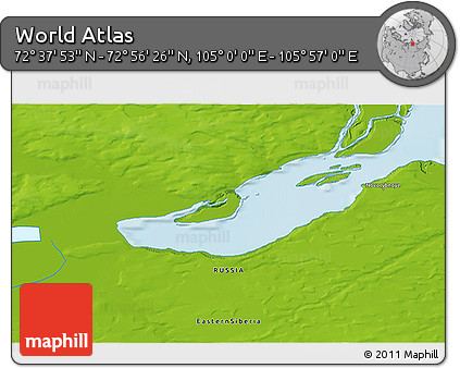 Physical 3D Map of the Area around 72° 47' 9" N, 105° 28' 29" E