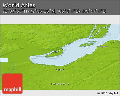Physical 3D Map of the Area around 72° 47' 9" N, 105° 28' 29" E
