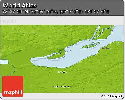 Physical 3D Map of the Area around 72° 47' 9" N, 105° 28' 29" E