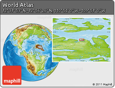 Physical Location Map of the Area around 72° 47' 9" N, 110° 25' 30" W