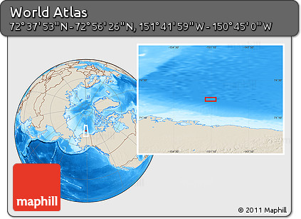 Shaded Relief Location Map of the Area around 72° 47' 9" N, 151° 13' 29" W