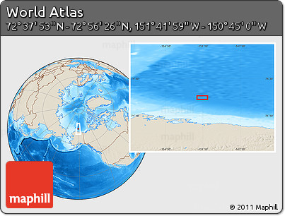 Shaded Relief Location Map of the Area around 72° 47' 9" N, 151° 13' 29" W