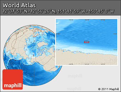 Shaded Relief Location Map of the Area around 72° 47' 9" N, 151° 13' 29" W