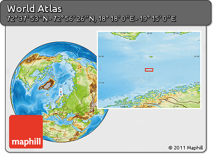 Physical Location Map of the Area around 72° 47' 9" N, 18° 46' 29" E