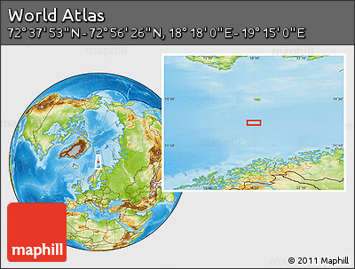 Physical Location Map of the Area around 72° 47' 9" N, 18° 46' 29" E
