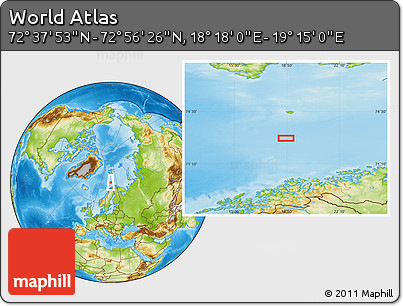 Physical Location Map of the Area around 72° 47' 9" N, 18° 46' 29" E
