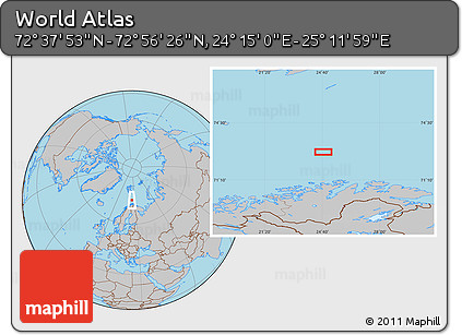 Gray Location Map of the Area around 72° 47' 9" N, 24° 43' 30" E
