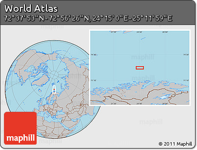 Gray Location Map of the Area around 72° 47' 9" N, 24° 43' 30" E