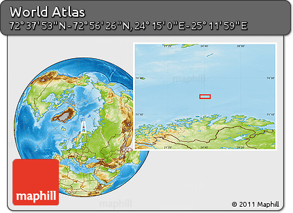Physical Location Map of the Area around 72° 47' 9" N, 24° 43' 30" E