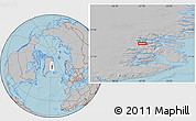 Gray Location Map of the area around 72° 47' 9" N, 27° 7' 30" W, hill shading
