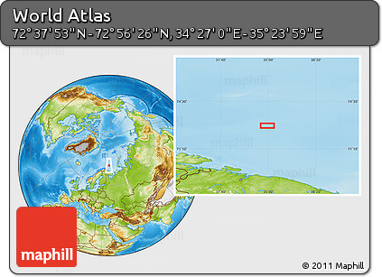 Physical Location Map of the Area around 72° 47' 9" N, 34° 55' 29" E