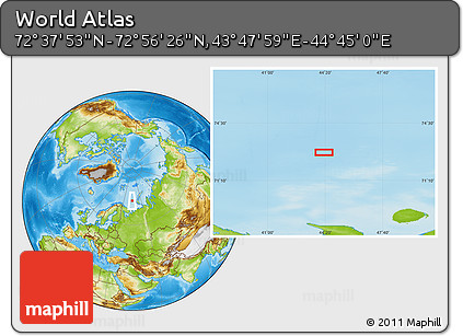 Physical Location Map of the Area around 72° 47' 9" N, 44° 16' 29" E
