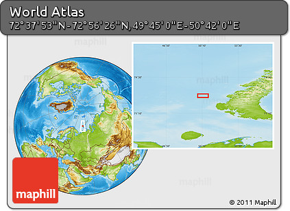 Physical Location Map of the Area around 72° 47' 9" N, 50° 13' 30" E