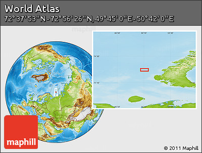 Physical Location Map of the Area around 72° 47' 9" N, 50° 13' 30" E