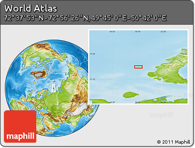 Physical Location Map of the Area around 72° 47' 9" N, 50° 13' 30" E