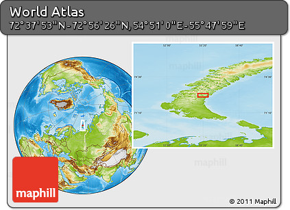 Physical Location Map of the Area around 72° 47' 9" N, 55° 19' 30" E