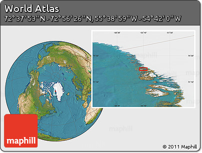 Satellite Location Map of the Area around 72° 47' 9" N, 55° 10' 29" W