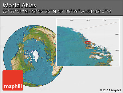 Satellite Location Map of the Area around 72° 47' 9" N, 55° 10' 29" W