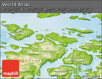 Physical Map of the Area around 72° 47' 9" N, 55° 10' 29" W