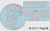 Gray Location Map of the area around 72° 47' 9" N, 83° 13' 29" W, hill shading