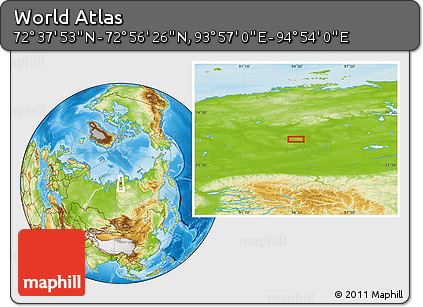 Physical Location Map of the Area around 72° 47' 9" N, 94° 25' 30" E
