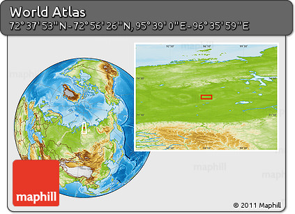 Physical Location Map of the Area around 72° 47' 9" N, 96° 7' 30" E