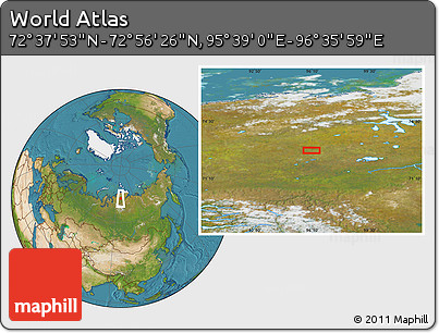 Satellite Location Map of the Area around 72° 47' 9" N, 96° 7' 30" E
