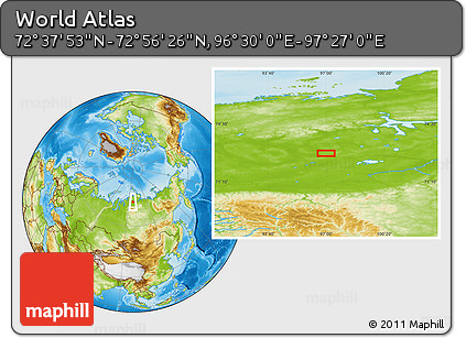 Physical Location Map of the Area around 72° 47' 9" N, 96° 58' 29" E