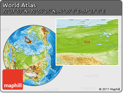 Physical Location Map of the Area around 72° 47' 9" N, 96° 58' 29" E