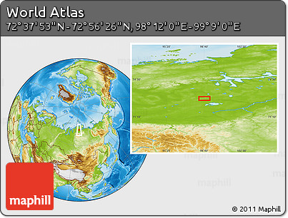 Physical Location Map of the Area around 72° 47' 9" N, 98° 40' 30" E