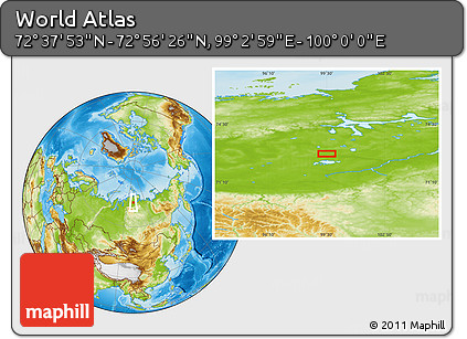 Physical Location Map of the Area around 72° 47' 9" N, 99° 31' 30" E