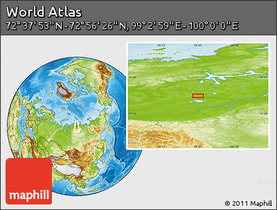 Physical Location Map of the Area around 72° 47' 9" N, 99° 31' 30" E