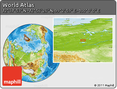 Physical Location Map of the Area around 72° 47' 9" N, 99° 31' 30" E