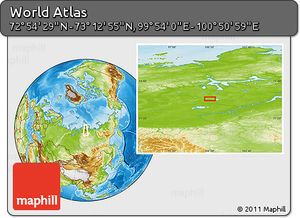 Physical Location Map of the Area around 73° 3' 42" N, 100° 22' 30" E