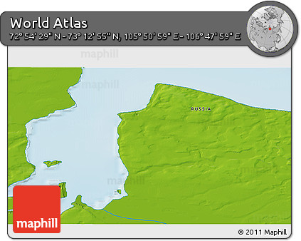 Physical 3D Map of the Area around 73° 3' 42" N, 106° 19' 29" E