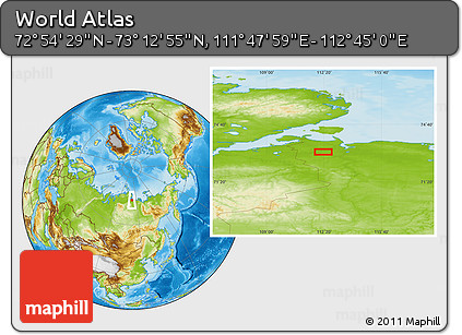 Physical Location Map of the Area around 73° 3' 42" N, 112° 16' 30" E