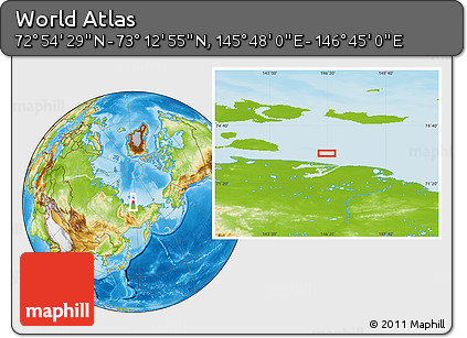 Physical Location Map of the Area around 73° 3' 42" N, 146° 16' 30" E