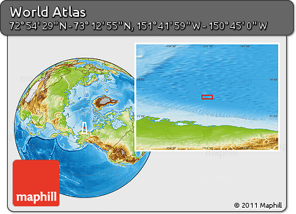 Physical Location Map of the Area around 73° 3' 42" N, 151° 13' 29" W
