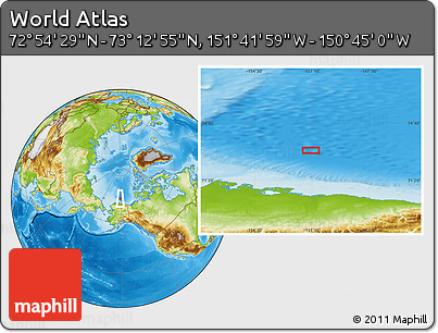 Physical Location Map of the Area around 73° 3' 42" N, 151° 13' 29" W