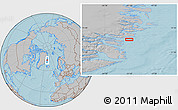 Gray Location Map of the area around 73° 3' 42" N, 21° 10' 29" W, hill shading